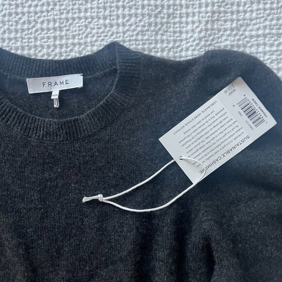 Frame Cashmere Ruched Short Puff Sleeve Sweater Dark Grey M - Picture 9 of 12